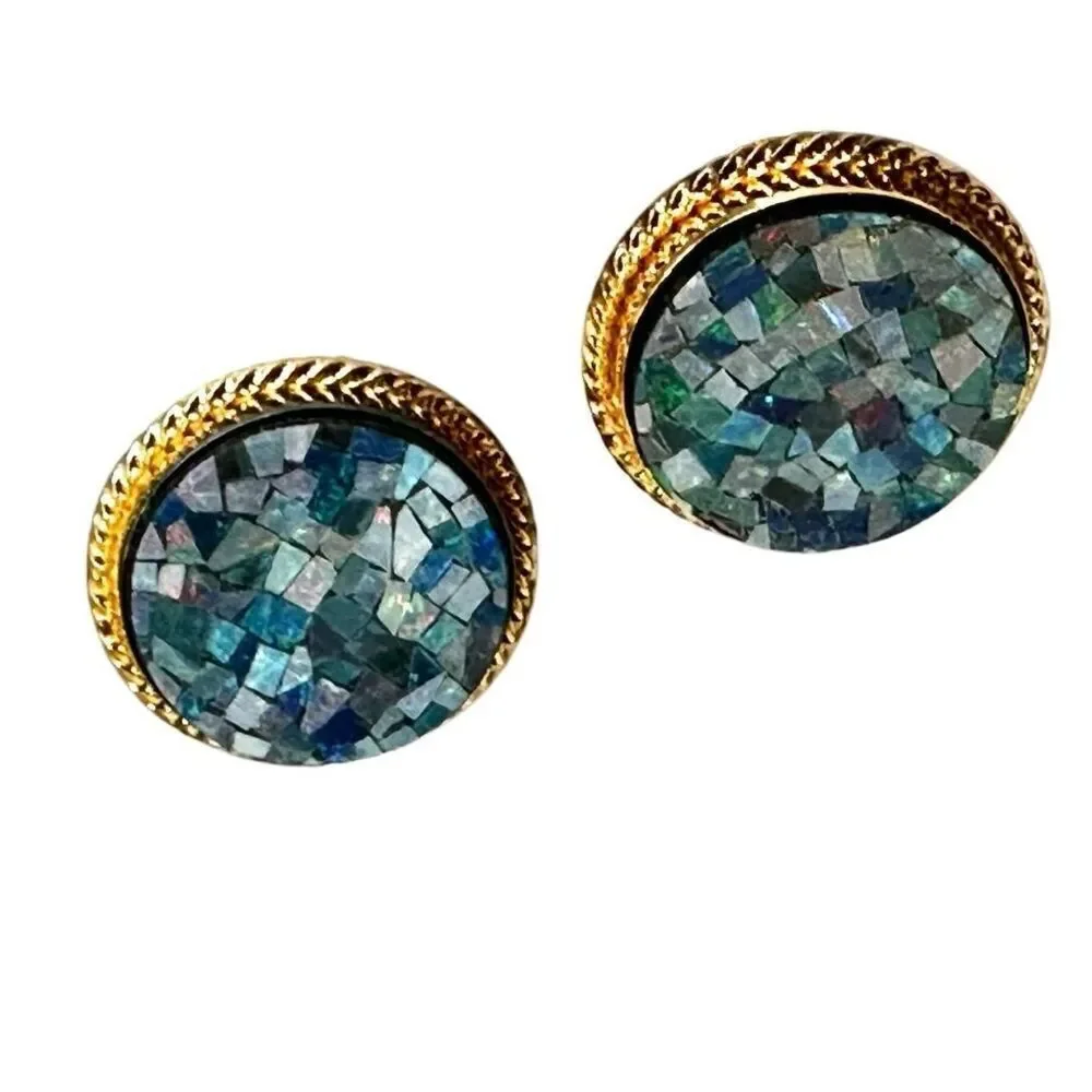 Walter E Hayward WEH Gold over Sterling blue  Mosaic Gemstones Cufflinks